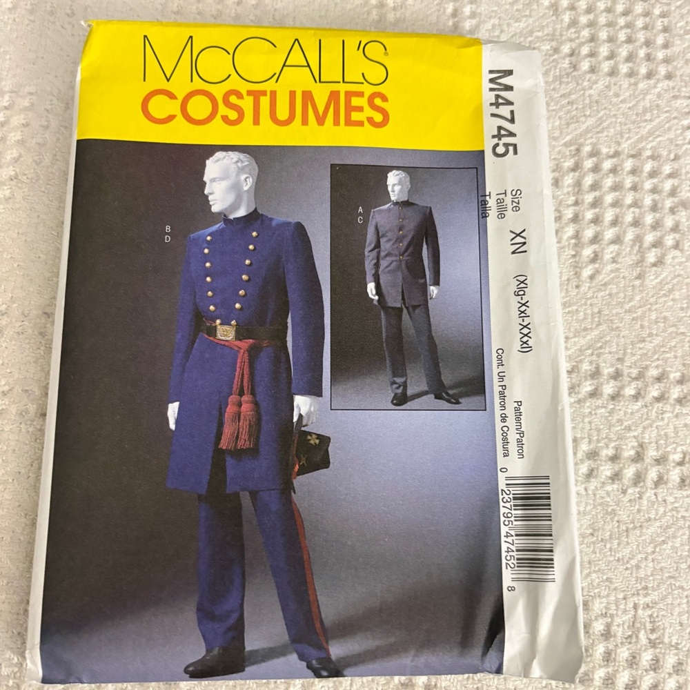 McCalls Pattern M4745 XN for Men’s Civil War Costume